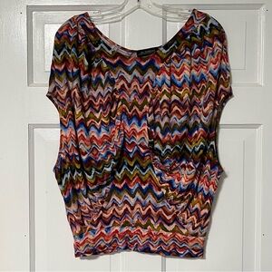 the Podolls Draped Rainbow Muted Colors dropped cap sleeve Chevron Top
